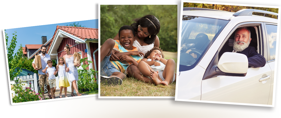photo of a family in front of their home, a happy child and mom, a car owner