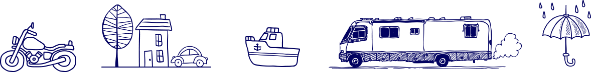 illustrations of motorcycle home boat rv and umbrella